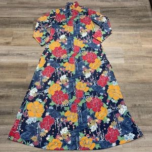 Vanity Fair Vintage Floral Long Sleeve Dress Gown w/Pockets Size 10